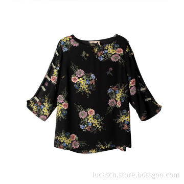 Women's Florals Batwing Sleeve  Chiffon Blouse